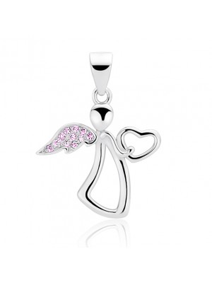 Сребърна (925) висулка ангелче с розови циркони  